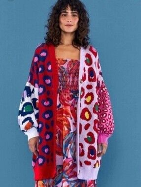 FARM Rio Colorblock Leopard-Print Button Cardigan Sweater - Multicolor